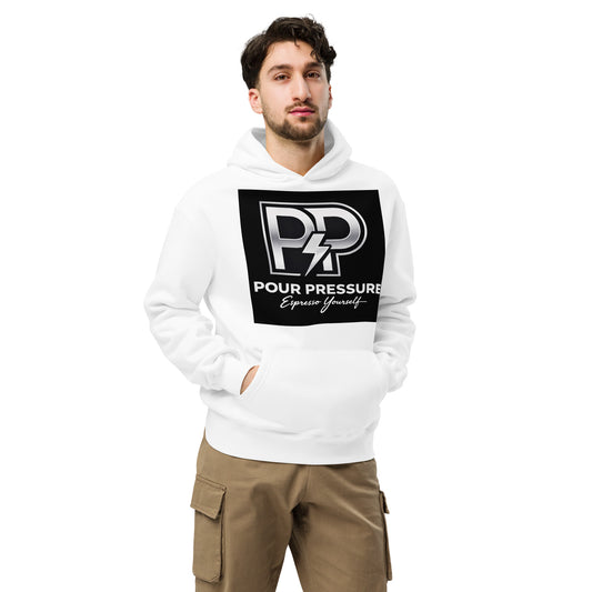 Front view of the Premium Oversized Coffee Culture Hoodie in a minimalist home setting